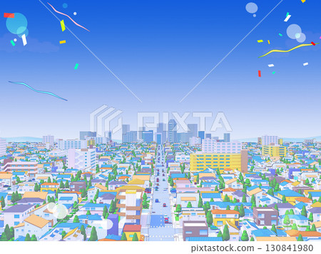 住宅區柔和的色彩城市街景背景流行 130841980