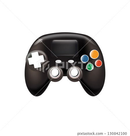 Black gamepad vector illustration, modern gaming controller design with a glossy finish, clean graphic element for apps, websites, stickers, labels, creative technology, entertainment, and digital art 130842100