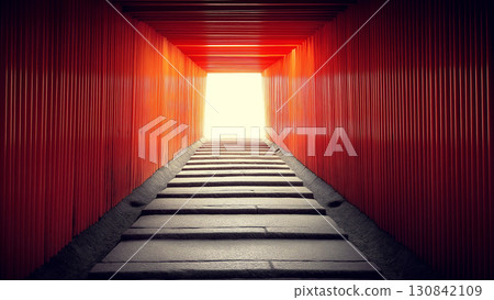 A landscape of Kyoto's spiritual approach and hope, symbolized by a row of rough vermilion torii gates A landscape of Kyoto's spiritual approach and hope, symbolized by a row of rough vermilion torii gates 130842109