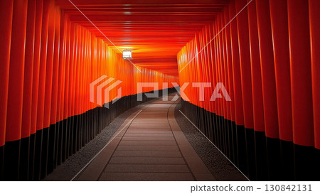 A landscape of Kyoto's spiritual approach and hope, symbolized by a row of rough vermilion torii gates 130842131