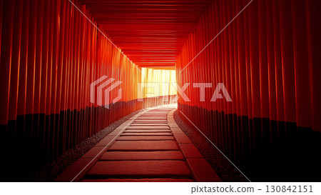 A landscape of Kyoto's spiritual approach and hope, symbolized by a row of rough vermilion torii gates 130842151