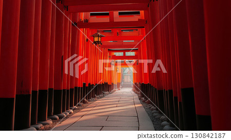 一排粗獷的朱紅色鳥居象徵京都的精神和希望 一排粗獷的朱紅色鳥居象徵京都的精神和希望 130842187