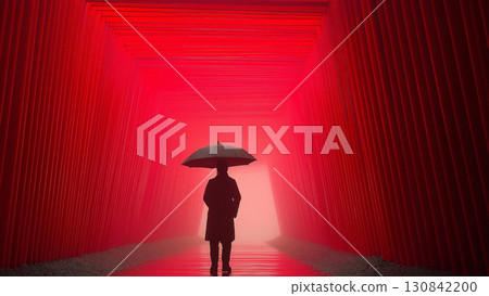 A landscape of Kyoto's spiritual approach and hope, symbolized by a row of rough vermilion torii gates 130842200