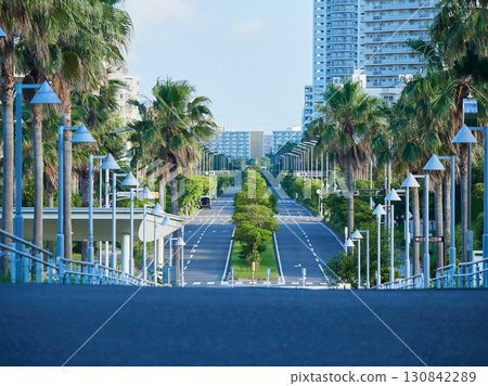 A summer view of the roads and apartment buildings in the residential area near Shin-Urayasu Park 130842289