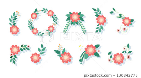 Floral frame and decorative flower elements set Floral frame and decorative flower elements set 130842773