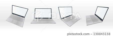 Laptop mockup - notebook with open white screen Laptop mockup - notebook with open white screen 130843138