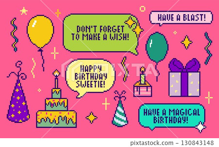 Pixel birthday celebration elements 130843148