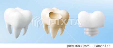 3D teeth icons set isolated on blue background 3D teeth icons set isolated on blue background 130843152