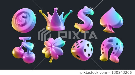 Rainbow gradient 3d casino icon set 130843266
