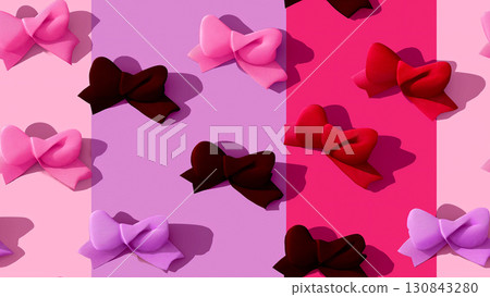 無縫圖案，粉紅色和紅色絲帶與心形圖案排列成粗糙的紋理。可愛與變化的象徵結合。 130843280
