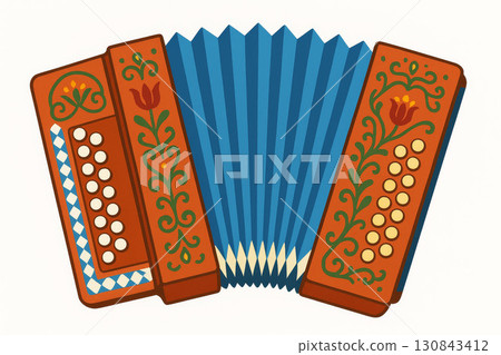 Colorful accordion with floral patterns, cartoon illustration isolated on white background. Colorful accordion with floral patterns, cartoon illustration isolated on white background. 130843412