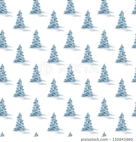 Christmas winter pine hand drawn pastel color seamless pattern. Watercolor conifers snowy trees endless design. Spruce covered snow on repeat background. Seasonal woodland scene for prints, textile. Christmas winter pine hand drawn pastel color seamless pattern. Watercolor conifers snowy trees endless design. Spruce covered snow on repeat background. Seasonal woodland scene for prints, textile. 130843860