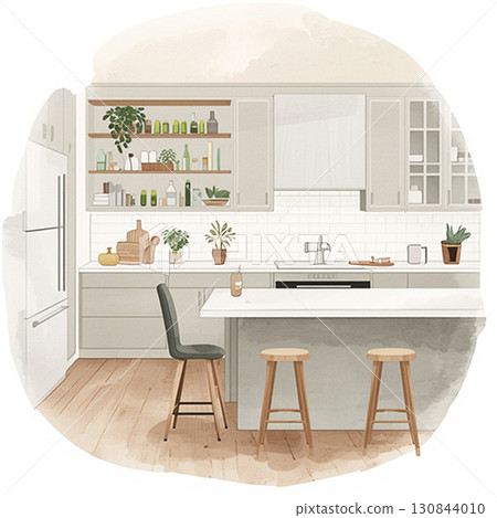 Stylish kitchen interior design with counter 130844010