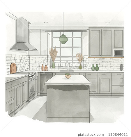 Stylish kitchen interior design with counter 130844011