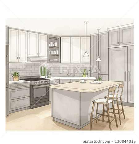 Stylish kitchen interior design with counter 130844012