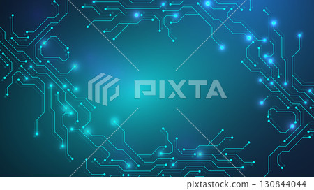 Motherboard digital abstract background. AI circuit board technology texture design. Semiconductor and computer processor on tech banner template concept. Vector illustration 130844044