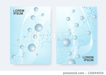 Modern templates for brochure magazine leaflet flyer cover booklet annual report. Modern futuristic hexagonal pattern with particle, molecule structure for medical, technology, chemistry, science. 130844050