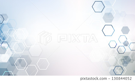Health care or medical abstract background with hexagons, lines and dots. Scientific innovation banner template concept. Biology and pharmaceutical technology background. Vector illustration. 130844052