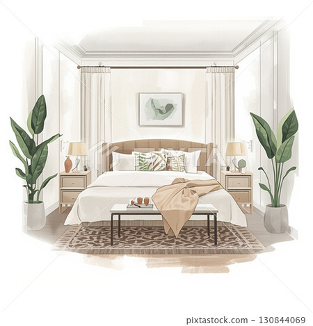 Model room-style stylish bed and bedroom interior 130844069