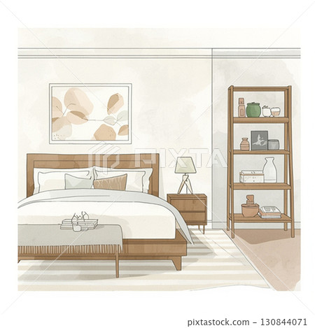 樣品屋風格的時尚床和臥室內飾 130844071