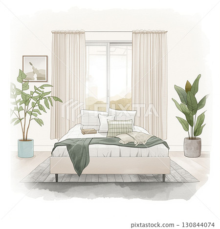 樣品屋風格的時尚床和臥室內飾 樣品屋風格的時尚床和臥室內飾 130844074