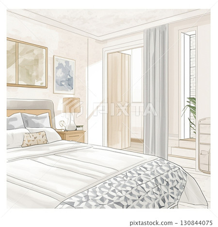 樣品屋風格的時尚床和臥室內飾 130844075