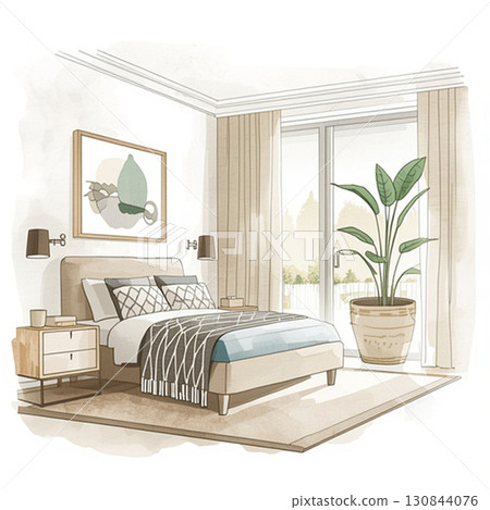 樣品屋風格的時尚床和臥室內飾 樣品屋風格的時尚床和臥室內飾 130844076