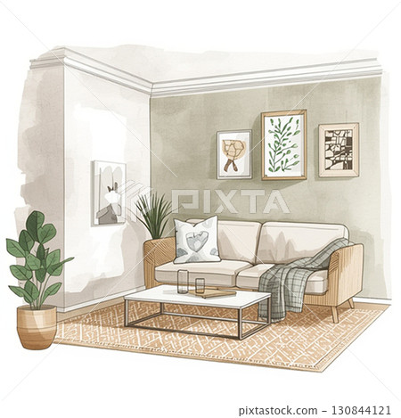 Bright living space with sofas to relax in 130844121