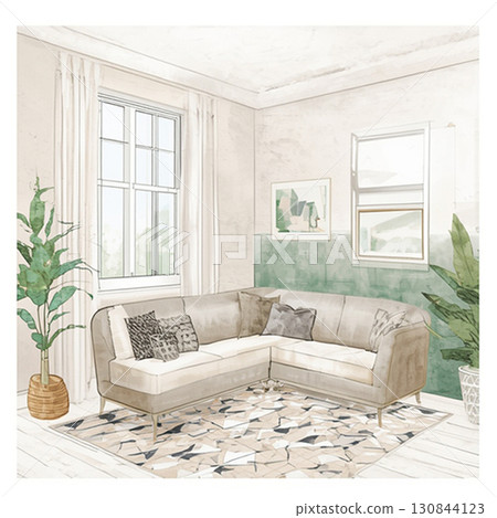 明亮的起居空間，配有沙發，可供休息 130844123