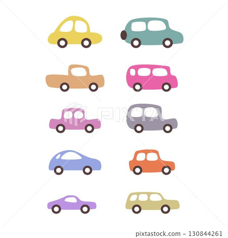 Car icon vector illustration set, cartoon vehicle set of automobile transport in a flat color 130844261