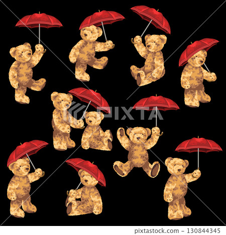 Cute bear illustrations with umbrellas, 130844345