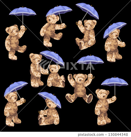帶著雨傘的可愛熊插圖， 130844348