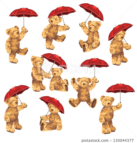 帶著雨傘的可愛熊插圖， 130844377