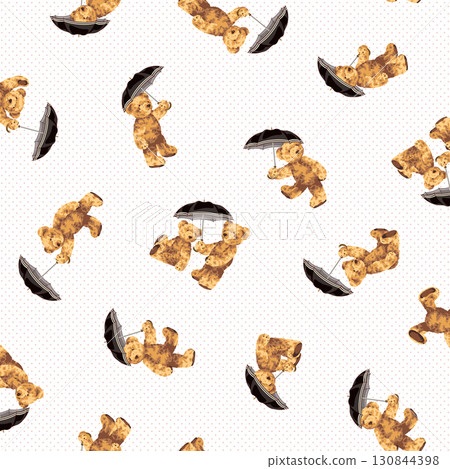 Textile pattern of a cute bear holding an umbrella, 130844398