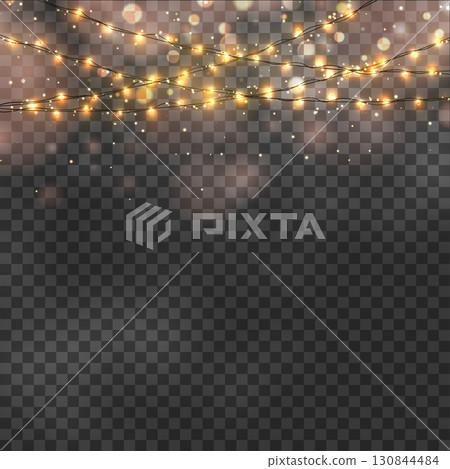 Glowing string lights garland with sparkles for festive decor. Vector 130844484