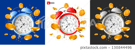 Alarm Clock and Gold Coins Time is Money Concept 130844496