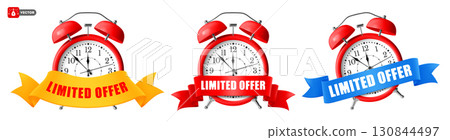Limited Offer Sticker Set With Red Alarm Clock And Various Coloured Ribbons 130844497