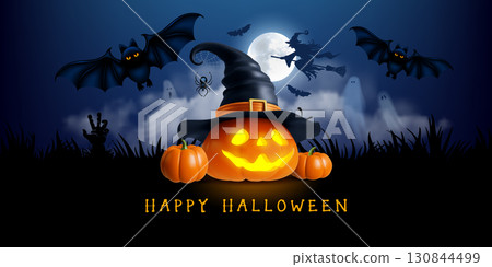 Happy Halloween Greeting Banner Template 130844499
