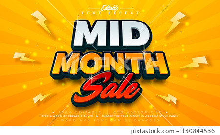 Mid Month Sale Editable Text Effect Design Vector Graphic Style Effect with Shadow and Yellow 3D Typography Lettering on Red Background. Autumnal Premium Scalable Shopping Day Illustration Template 130844536