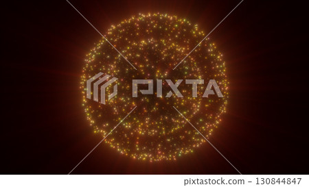 A glowing sphere made up of colorful particles, radiating light in all directions, creating a captivating cosmic effect 130844847