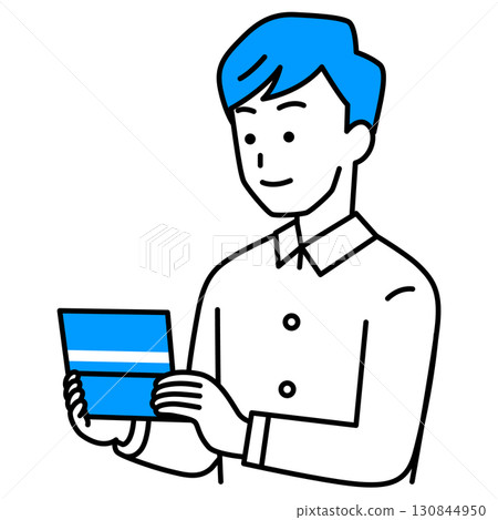 A young man looking at his bankbook 130844950