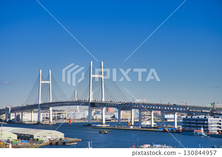 [Yokohama City] Yokohama Bay Bridge as seen from Minato Mirai Park 130844957