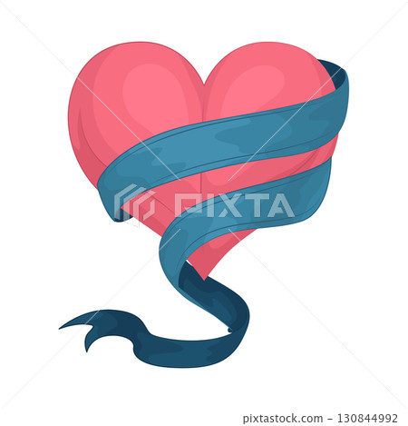 Illustration of heart with ribbon  130844992