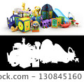 Large set of goods for kids childrens furniture and toys 3d render on white with alpha 130845160