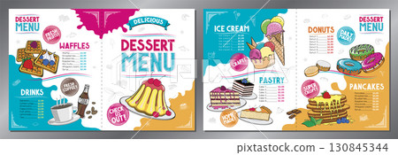 Dessert menu card - letter format x2 (8,5 x 11 inches x2) - vector illustration Dessert menu card - letter format x2 (8,5 x 11 inches x2) - vector illustration 130845344