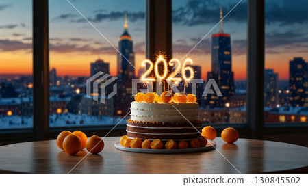 birthday cake with candle on the table 130845502