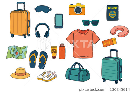 旅行用品向量插圖（帶輪廓） 130845614