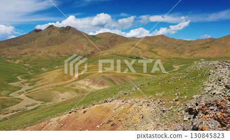 Aerial mountains landscape in Orkhon valley 130845823