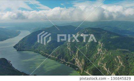 Aerial view on Danube river and mountains 130845829
