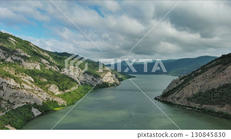 Aerial view on Danube river and mountains 130845830